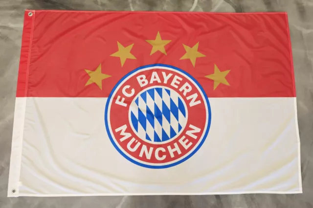 Fahne Flagge FC Bayern München Logo 5 Sterne mit Ösen - 100 x 150 cm