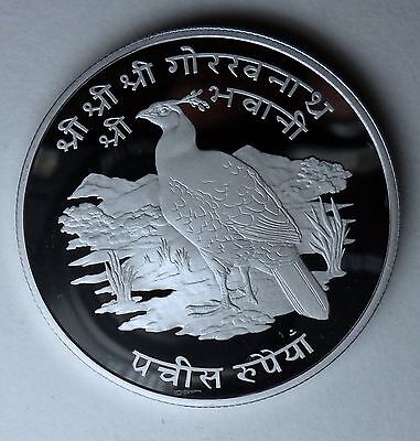 1974 Nepal Large Silver Proof  25 Rs-Pheasant