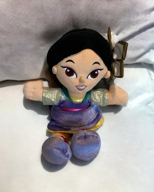 Walt Disney World Princess Mulan 10” Flower Bean Bag Plush Doll Purple Dress