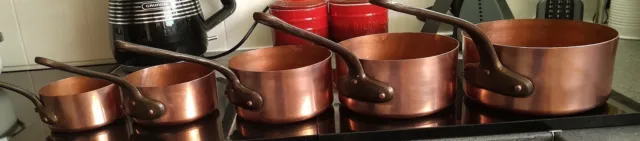 Vintage  5 FRENCH COPPER PANS