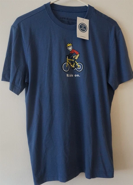 Life Is Good Ride On Bike Bicycle Cycling T-shirt Men's S Vintage Blue