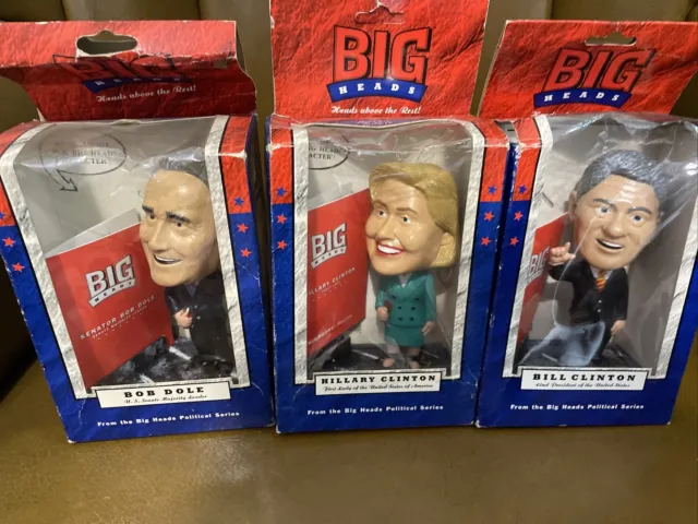 Bill Hillary Clinton & Bob Dole Big Heads Collectible Figures Original Box 1995