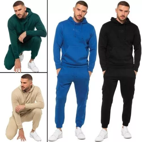 Enzo Tuta Set Uomo Regular Pullover con Cappuccio Cargo Jogging Pantaloni Abito