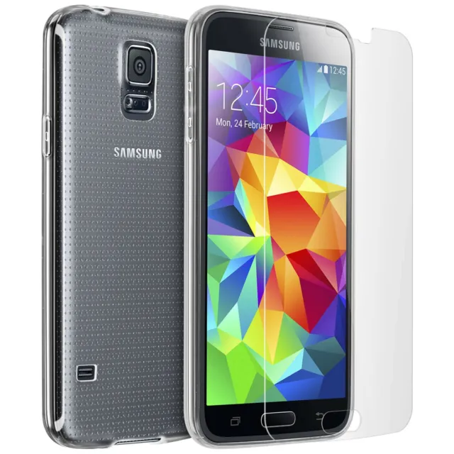 Per SAMSUNG GALAXY S5 COVER CUSTODIA SILICONE + PELLICOLA IN VETRO TEMPERATO S 5