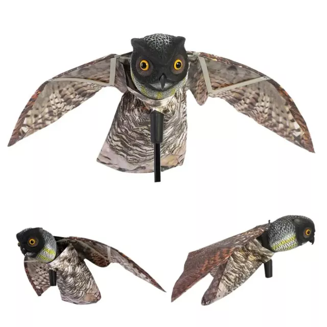 Fake Prowler Owl Bird Scarer with Moving Wing Garden Scarecrow Predator Decoy Pe