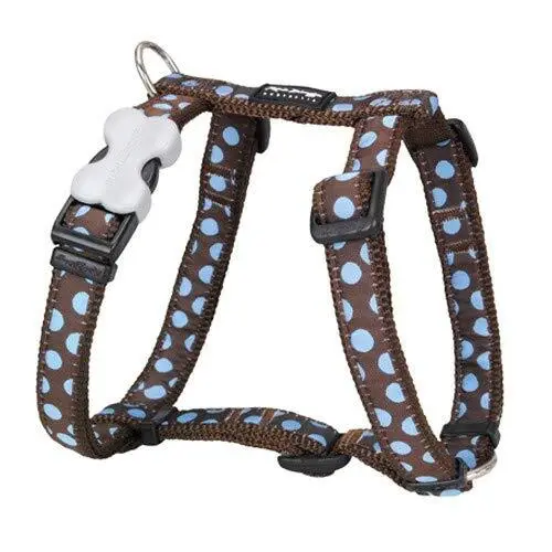 Red Dingo Dog Harness Design, Blue Spots on Brown, Medium 20mm Blue Spots on Bro