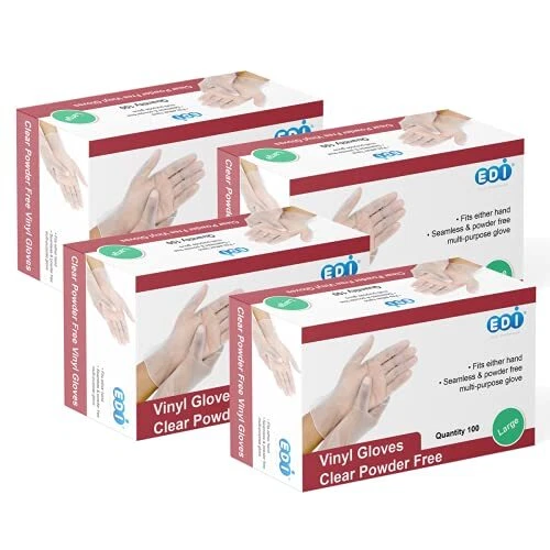 Disposable Vinyl Gloves (Clear) - Powder-Free, Latex-Free (400, Large)