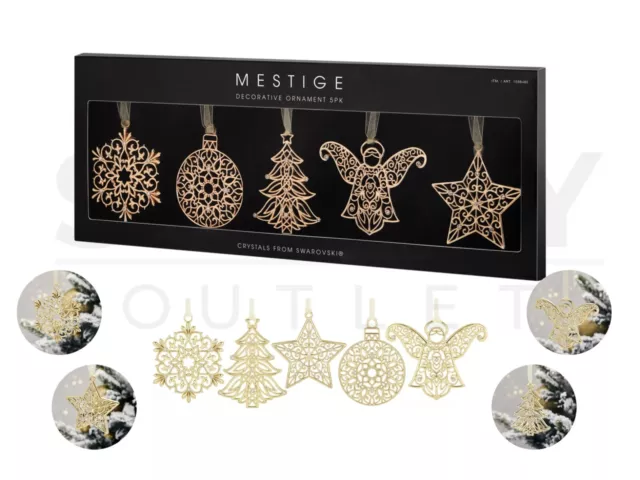 Mestige Gold 5 Pack Decorative Christmas Tree Ornaments Swarovski Crystals Xmas