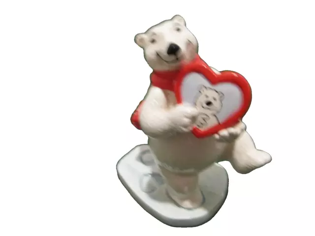 Vintage Ceramic Coca Cola Polar Bear Figurine holding a heart. 4.5" H  1997