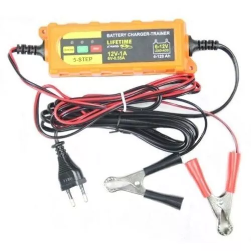 Caricabatterie Mantenitore Batteria Auto E Moto Portatile Con Cavetti 6V 12V 1A