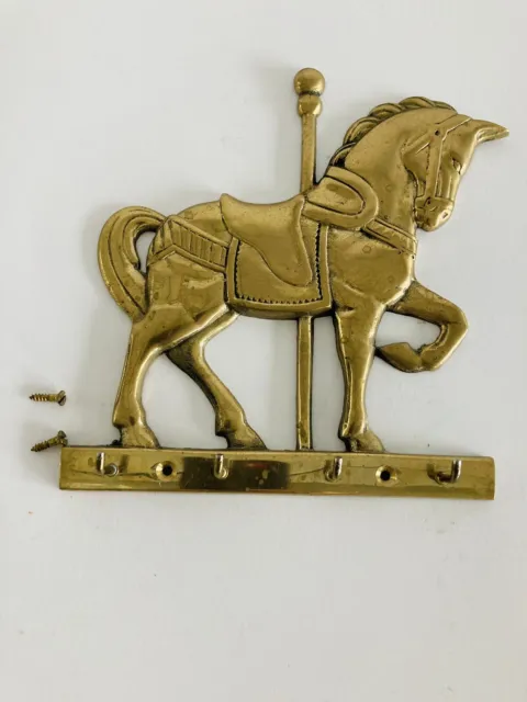Vintage Brass Horse Key Hook & Lanyard Hook  Wall Hanger. 6” X 6 1/4”