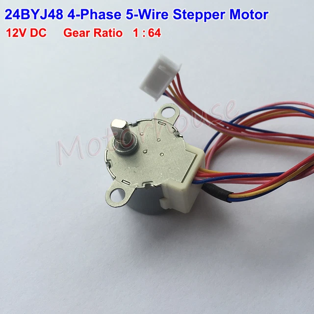 Uxcell 24BYJ48 DC 12V Stepper Motor – 4-Phase 5-Wire Reduction Gearmotor, 1/64 Gear Ratio