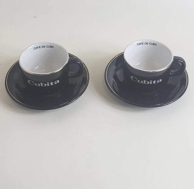 Set 2 Cubita Taza Cafe  Espresso Cup and Saucer Ceramic Mint Coffee