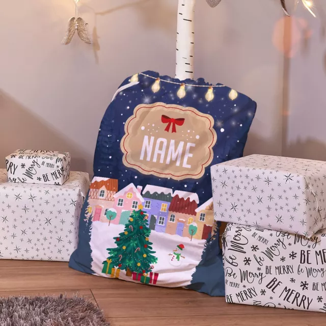 Personnalisé Sac Père Noël - Noël Village la Nuit - Chaussette de Noël