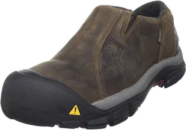 KEEN Men's Brixen Waterproof Slip on Mules 12, Slate Black/Madder Brown