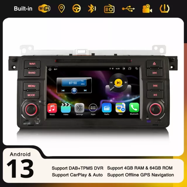 Android 13 Autoradio 64Go CarPlay 8-Cœurs DVD WiFi Navi BMW 3er E46 325 Rover MG