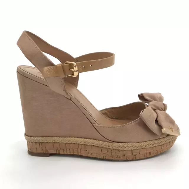 Tory Burch Womens Penny Platform Wedge Sandals Beige Cork Bow Espadrille 9M