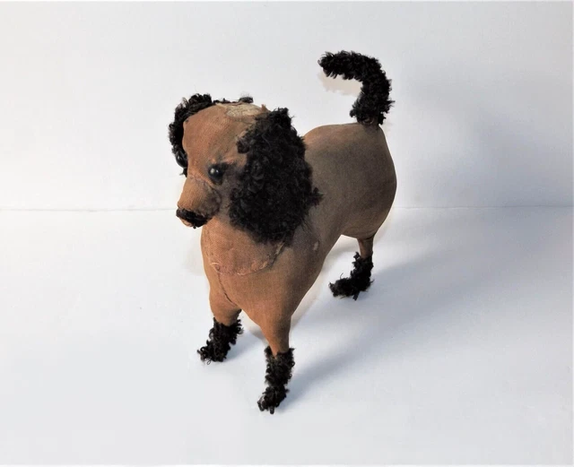 ANTIQUE PRIMITIVE Handmade Stuffed Animal FOLK ART POODLE DOG 7" COUNTRY TOY
