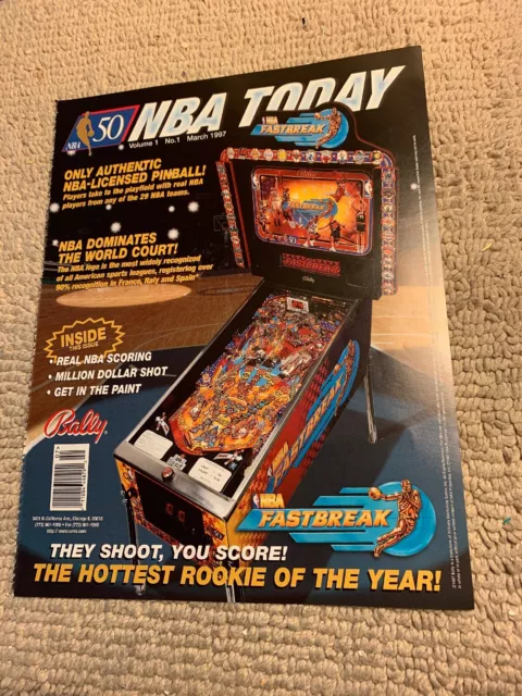 Original 1987 ad 11-8 1/4” NBA Fastback Bally Pinball ARCADE GAME FLYER