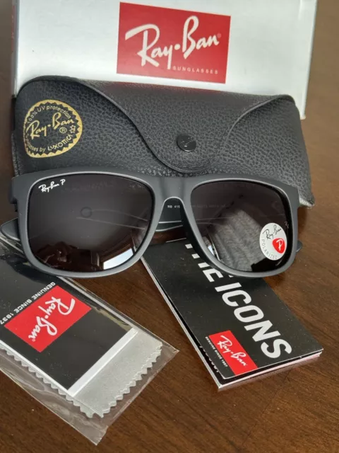 New Ray-Ban Justin RB4165 Matte Black/ Gradient Grey Sunglasses  