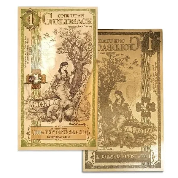 Lot of 5, 2021 Utah 1 Goldbacks Aurum Gold Foil Note 24kt in rigid holders