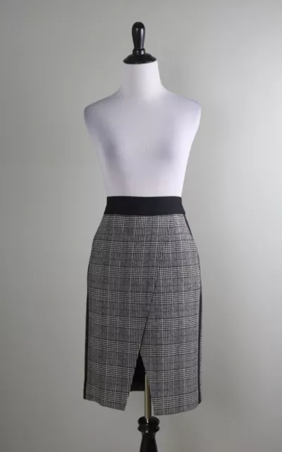 J.CREW NWT $128 Glen Plaid Wool Crossover Slit Lined Pencil Skirt Size 4 2