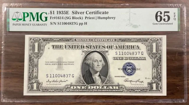 1935E  $1 Silver Certificate Fr#1614 (SG Block) PMG 65 Gem Uncirculated EPQ