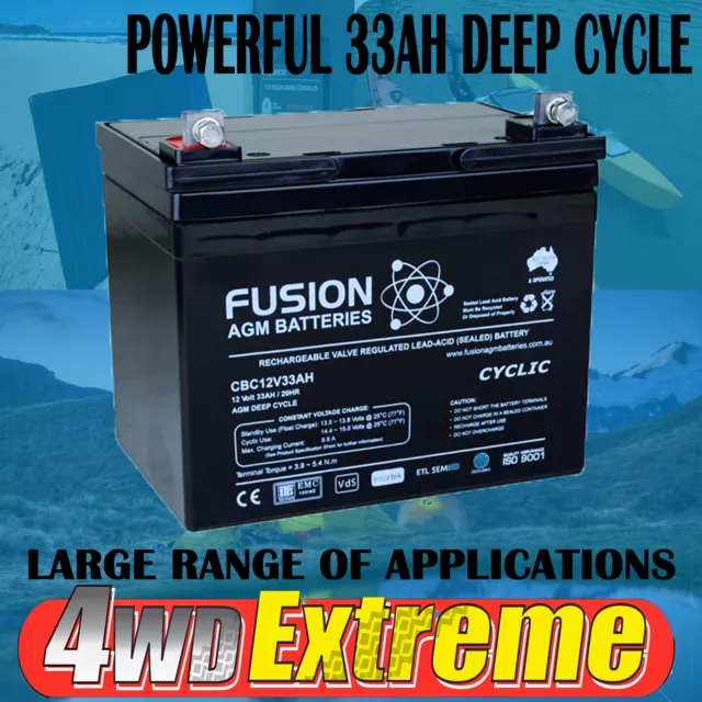 12Volt 33Ah Deep Cycle Agm Battery To Suit Scooter Golf Buggy Cart Sla Solar