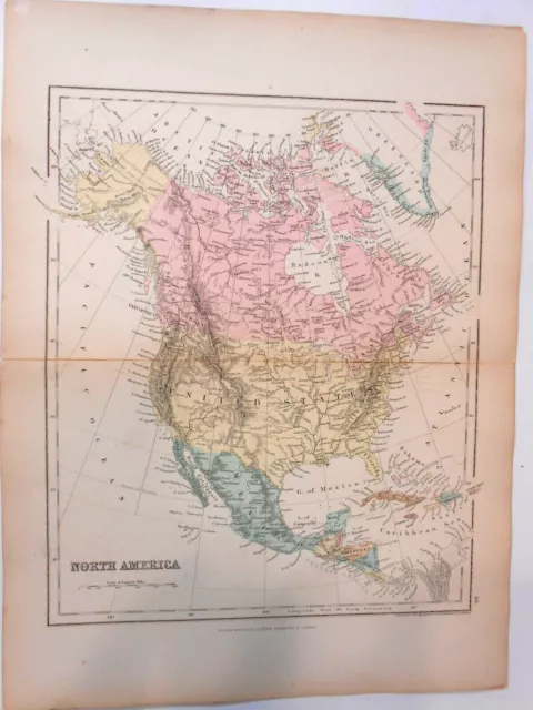 19th C. Map North America- Engraved Plate & Hand Color by Mackenzie London 1867