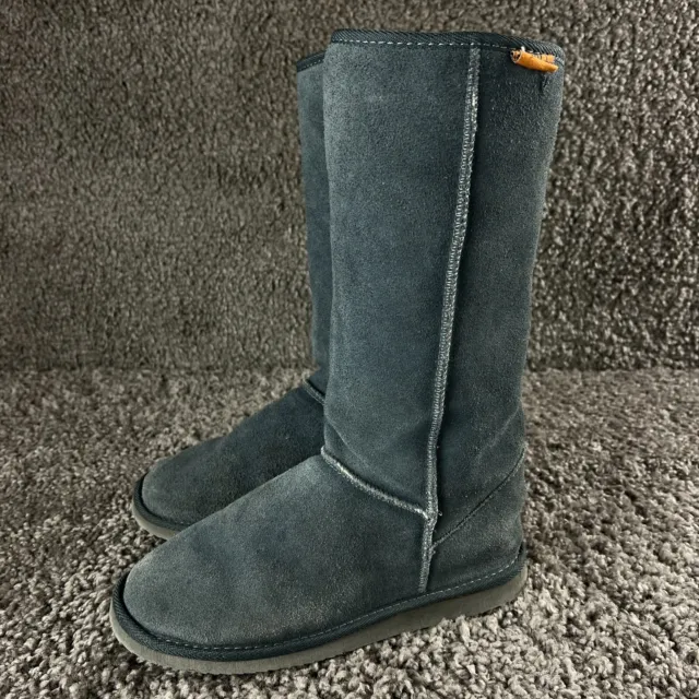 Emu Australia Hi Boots Womens 9 Blue Suede Tall Sheepskin Wool Shearling