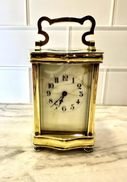 Stunning Antique Harris & Harrington French Brass Carriage Clock With Key Works