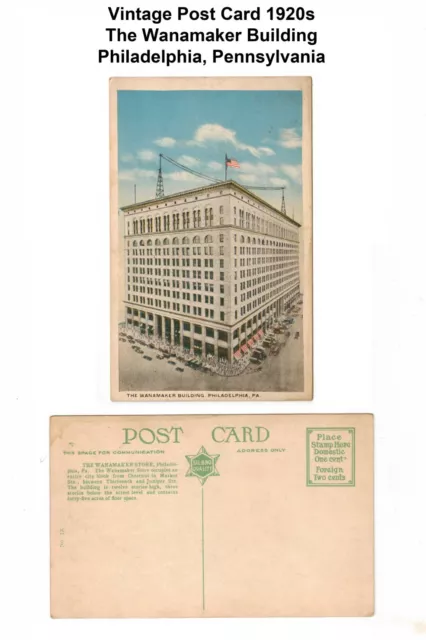 Vintage Post Card Wanamaker Building Philadelphia Pennsylvania 1920s Cars Trucks