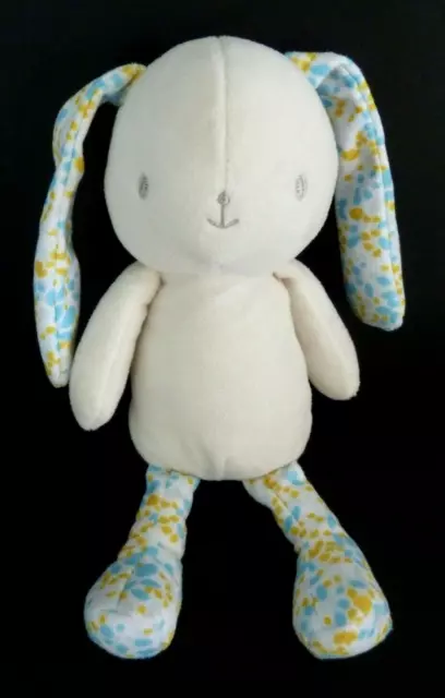 *. DOUDOU PELUCHE KLORANE LAPIN BLANC ECRU BLEU JAUNE FLEUR 24cm EXC. ETAT