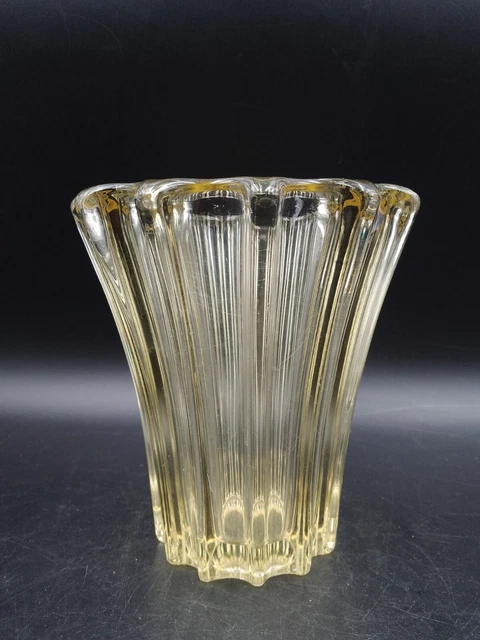Cendrier Vintage Cristal Jaune Pierre D'Avesn France - Art Déco 1940s