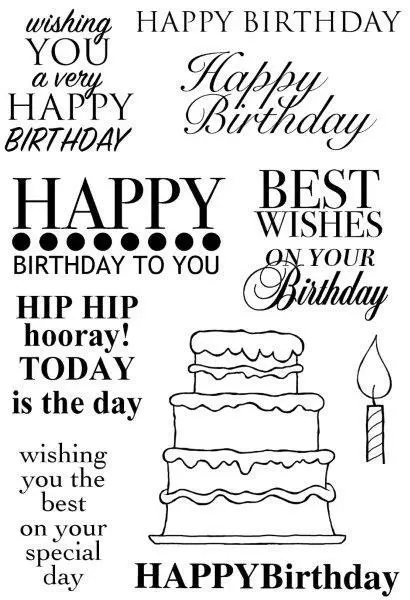 Woodware Plenty of Birthdays Greetings Cake Candle 10 Pc Stamp Set Card Making