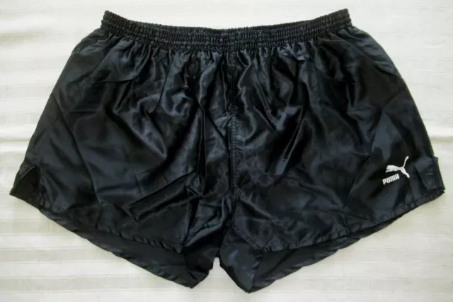 Pantaloni Sportivi Neri - Pantaloncini Lucidi - Lucidi - Vintage - Puma - Tg. 8