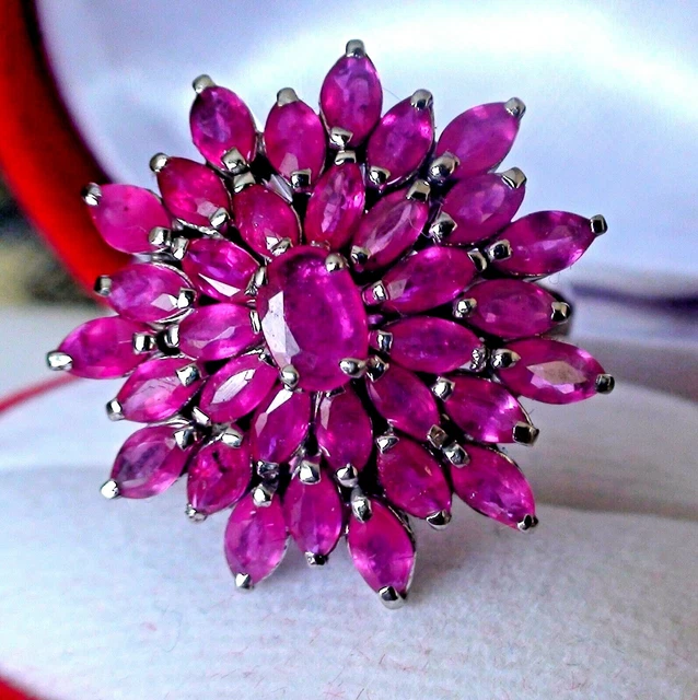 Natural! Best Quality Marquise Cut Pink Red Ruby Ring  925 S.silver. Size 8.25