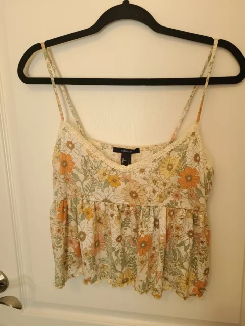 Forever 21 Womens Size Floral Smocked Back Crop Top Sleeveless