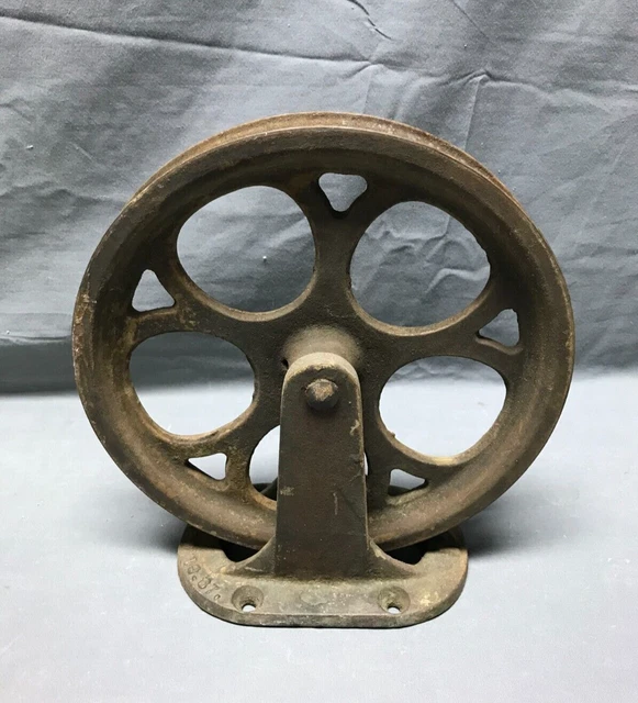 1 Antique Cast Iron Steel Industrial Pulley 9" Wheel Steampunk VTG Old 1853-22B