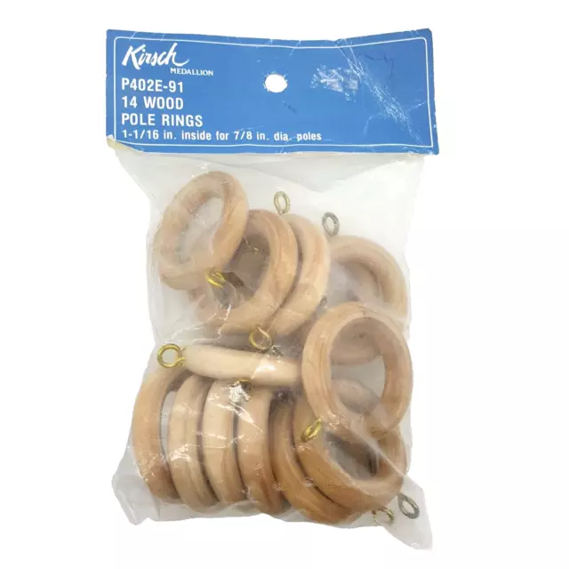 Kirsch Natural Unfinished Wood Curtain Rod Rings for 7/8" Pole (14) NEW