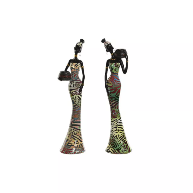 Deko-Figur Home ESPRIT Bunt Afrikanerin 10 x 7,5 x 38,5 cm [2 Stück]