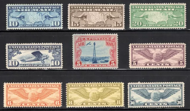 US Stamp Scott #C7-C12, C16-C17, C19, C24, Air Mail, OG All MNH VF/XF, SCV$77.00