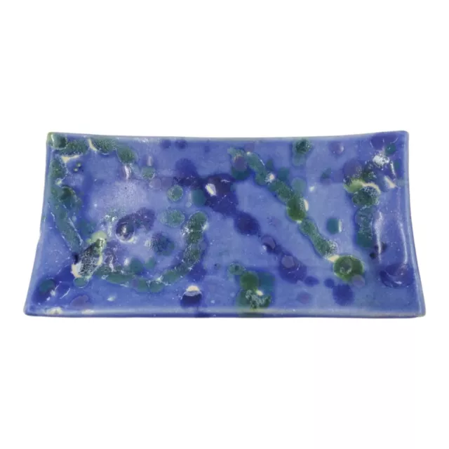 Studio Art Pottery Vanity Trinket Dish Tray Blue Green Stoneware 9"x4.5"