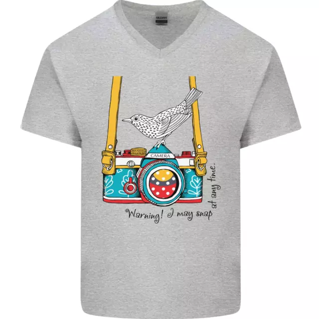 T-shirt da uomo scollo a V cotone fotocamera con un fotografo di uccellini