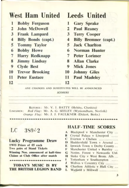 West Ham United vs Leeds United Programme January 16 1971 2