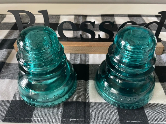 2 Vintage Antique Hemingray #40 Glass Telephone Telegraph Pole Insulators