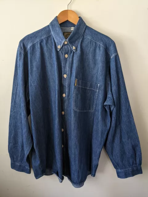 NWOT VTG 90s Armani Jeans Mens Denim Shirt Size (M) Button Down Long Sleeve Blue