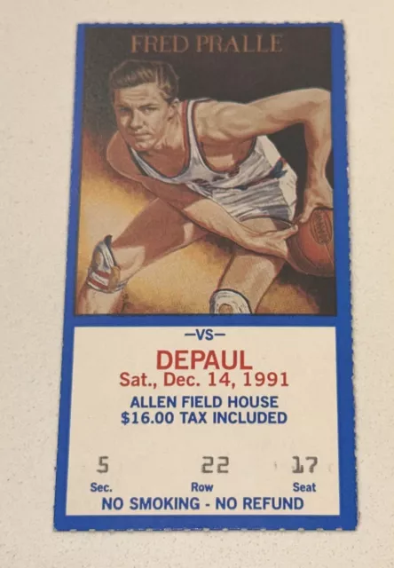 12/14/91 Depaul vs Kansas NCAA College Hoops Basketball Season Ticket Stub $16