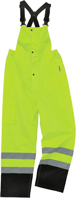 Ergodyne unisex adult Hi-vis Class E Hi Vis Rain Bibs Black 3X-Large, Lime