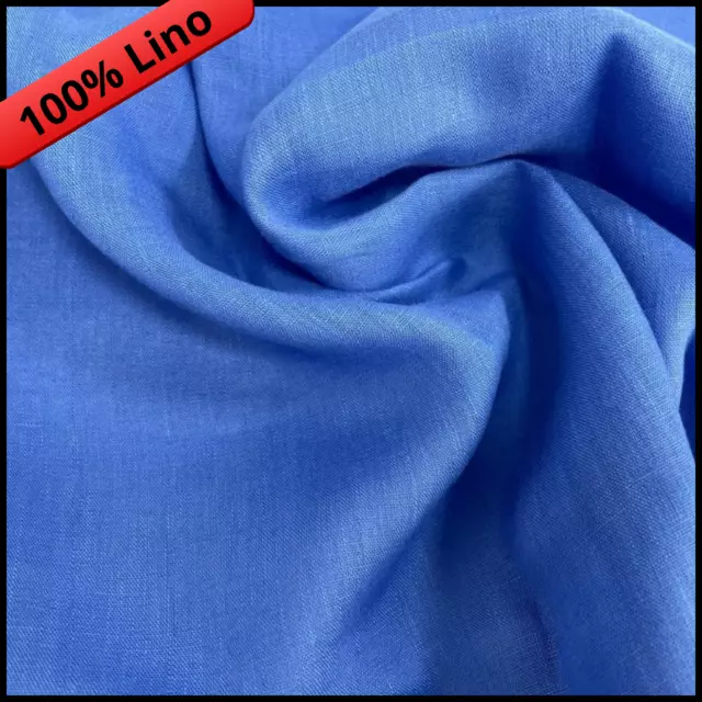 Tessuto Puro Lino Per Tende Abbigliamento Scampoli Patchwork Al Metro Blu